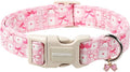 DOGWONG Pink Plaid Dog Collar-Cute Pink Bowtie Print Dog Collar, Adjustable Cotton Girl Female Pet Collar with Quick Release Buckle,L