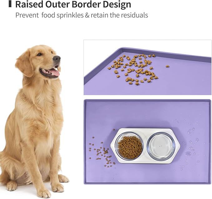 Dog Food Mat,Silicone Waterproof Food Tray,Non Slip Pet Bowl Mats Placemat,0.8" Raised Edge,Suitable for Most Small and Medium Sized Pets,28" x 18"