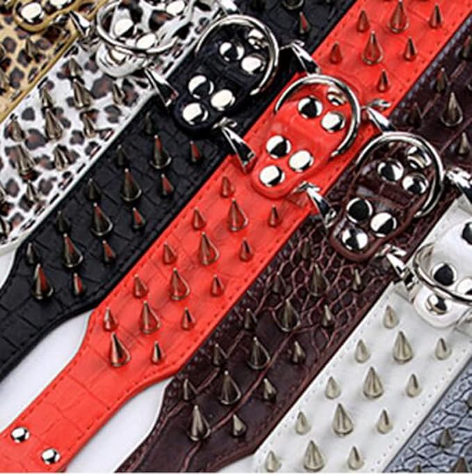 Serijoars Spiked Studded Dog Collar, PU Leather Dog Collar, Adjustable Pet Collars for Medium or Large Breed Pet (L, Gold Brown5)