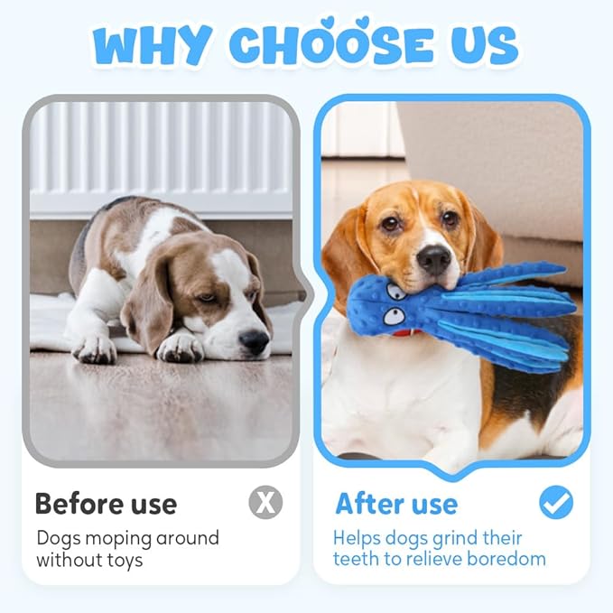 Octopus Dog Toys, No Stuffing Crinkle Dog Toys for Aggressive Chewers, Durable Interactive Chew Toys for Small, Medium and Large Dogs Training and Reduce Boredom (2PCS-A)