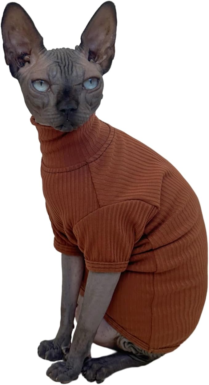 Sphynx Cats Shirt Cotton Hairless Cat Turtleneck Sweater Kitten T-Shirts with Sleeves Cat Pajamas for Sphynx Cornish Rex, Devon Rex, Peterbald