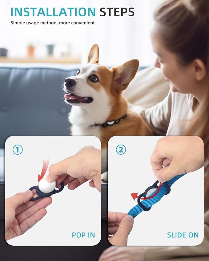 GPS Tracker for Dog (2 Pack), Mini GPS Cat Tracker, Smart Pet Activity Tracker (iOS Only), No Monthly Fee, Compatible with Apple Find My, Anti-Lost, Finder Tag for Vehicles/Pets/Items