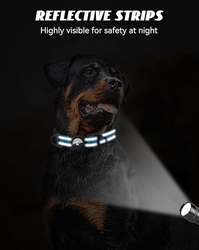 Joytale Airtag Dog Collar, Reflective Pet Collar with Waterproof AirTag Holder, Dual D-Rings, Soft Padded Adjustable for Extra Large Dogs, SkyBlue, XL