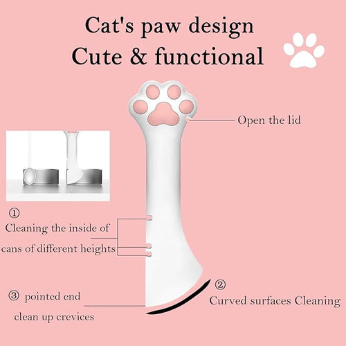 3 Pcs Pet Food Can Lids & One Can Spoon | Cute Paw Shape Opener Spatula Cat Wet Food Spoon | Universal BPA Free Silicone Covers for Dog Cat Cans(Pink)