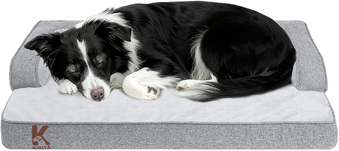 KSIIA Washable Dog Bed Large Sized Senior Dog, Orthopedic Warm Soft Pet Sofa Waterproof Pet Couch with Sides, Non-Slip and Egg-Crate Foam Big Beds with Removable Cover, 35x22Inch, Grey