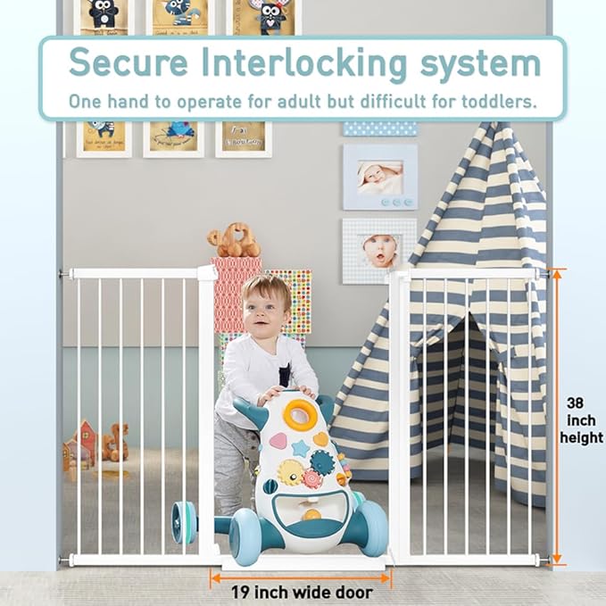 Fairy Baby 38" Extra Tall Baby Gate, 65.4"-70.8" Extra Wide Long Pet Gate for Dogs Cats Puppy, Metal Auto Close Safety Child Gate for Stairs Doorways, Pressure Mounted Gate Fence No Drill, White