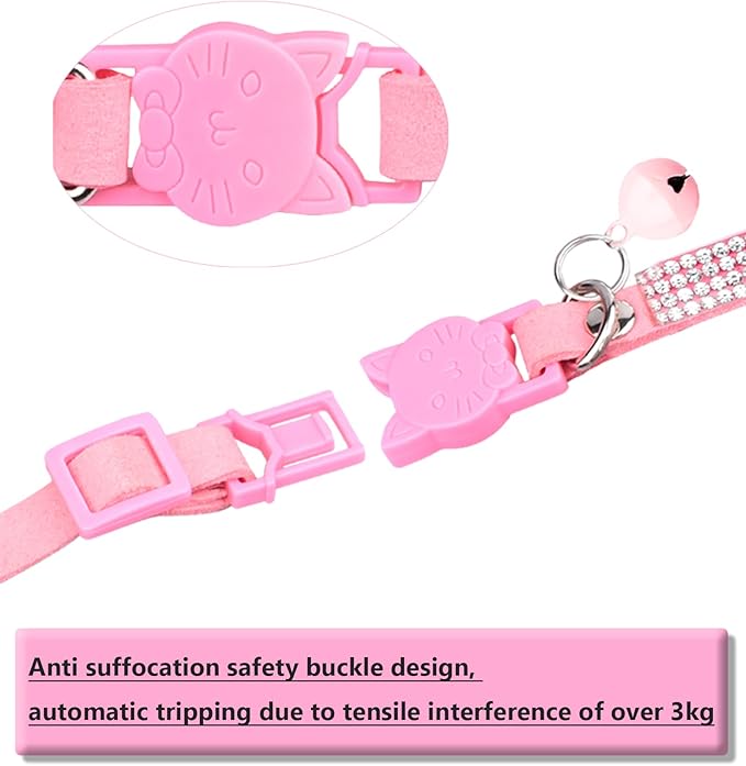 Cat Collars for Girl Cats with Rhinestone Soft Velvet,Breakaway Cat Collars with Bell,Adjustable Safe Kitten Collar (Multicolour Black)