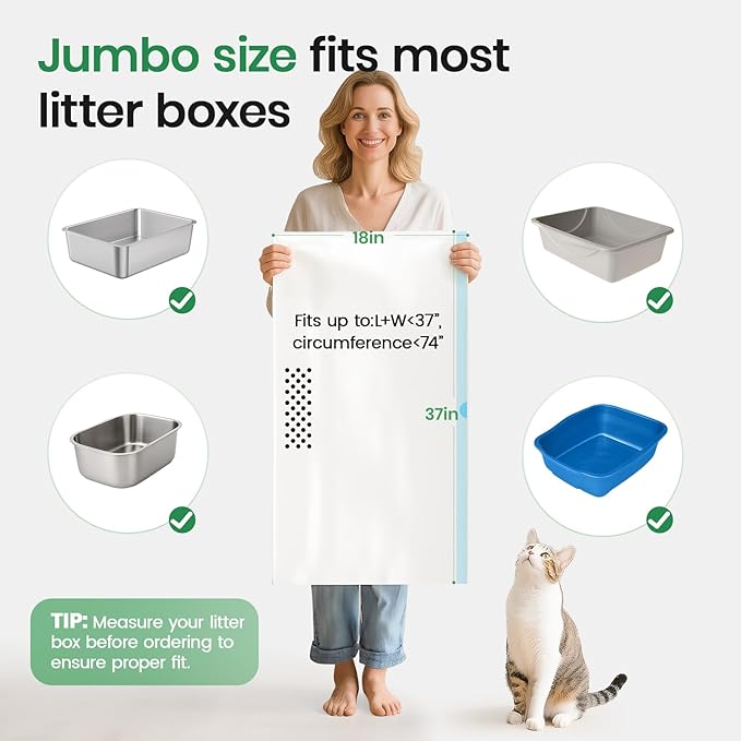 Sifting litter bags with 7-Day Litter System, Heavy Duty Thickened litter liners, 37x18 Inch (7 Pack) For Most Litter Boxes and Cat Supplies