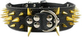 Serijoars Spiked Studded Dog Collar, PU Leather Dog Collar, Adjustable Pet Collars for Medium or Large Breed Pet (M, Black4)