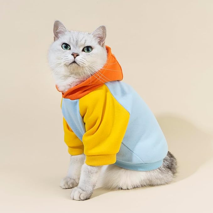 QWINEE Basic Dog Hoodie Sweatshirt Puppy Sweater Warm Cat Costumes Pet Clothes for Chihuahua Puppy Kitten Small Medium Dogs Orange and Blue Large