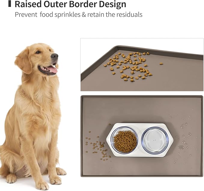 Dog Food Mat,Silicone Waterproof Food Tray,Non Slip Pet Bowl Mats Placemat,0.8" Raised Edge,Suitable for Most Small and Medium Sized Pets,28" x 18"