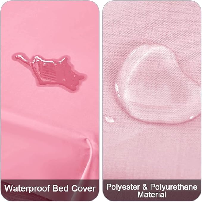 DUJUIKE Waterproof Bed Cover for Dog and Cats,Pet Hair Resistant Bed Sheet Cover, Protective Bed Liner Cover with 100% Waterproof Breathable Thin Fabric (Pink, Super King 90 * 118 inch)