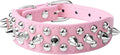 Spiked Dog Collar Soft Pu Leather Mushrooms Rivet Spike Studded Puppy Adjustable Pet Collars for Small Breeds (S, Pink)