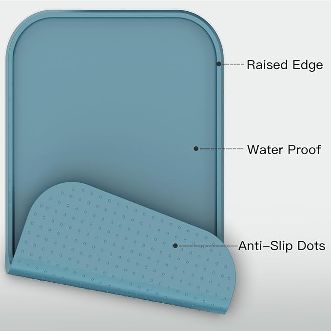 Pet Feeding Mat [Warped Resistant Raised Edge], Water-Proof Silicone Placement for Food Water Bowls, Anti-Slip Base Protect Floor, BPA-Free&Dishwasher-Safe [28.5x16.5inch XL, Blue]