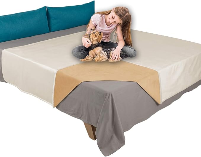 Ameritex Pet Bed Blanket Reversible 100% Waterproof Velvet Super Soft for Sofa and Bed (82x82 Inches, Cream+Sand)