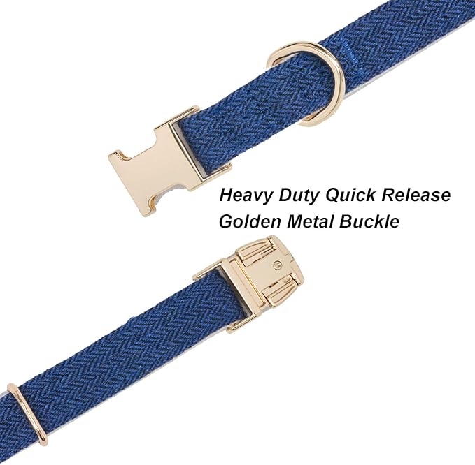 Soft Cotton Hemp Dog Collar with Metal Buckle Adjustable Tweed Dog Collars for Small Medium Large Dogs(Royal Blue,Large)