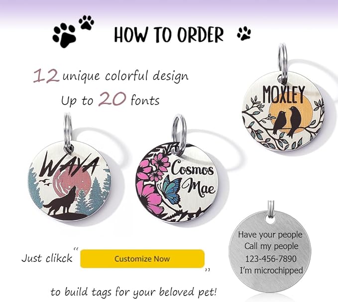 Colorful Dog Tags Personalized, Engraved Dog Tags with Colored Printing for Pets, Dog Name tag with deep Engraving, Custom pet ID Tags, Customizable cat Collar Holder tag (Snowdrop)