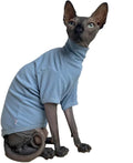 Sphynx Hairless Cats Shirt Cotton Cat Turtleneck Sweater Pullover Kitten T-Shirts with Sleeves Cat Pajamas Jumpsuit for Sphynx Cornish Rex, Devon Rex, Peterbald (Small (Pack of 1), Sky Blue)