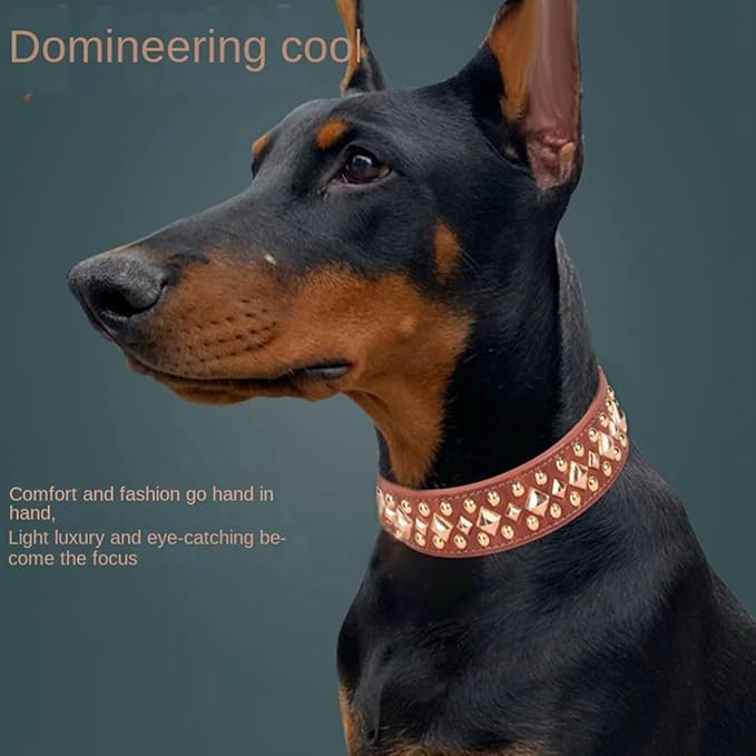 Spiked Dog Collar Soft Pu Leather Mushrooms Rivet Spike Studded Puppy Adjustable Pet Collars for Small Breeds (M, Brown3)