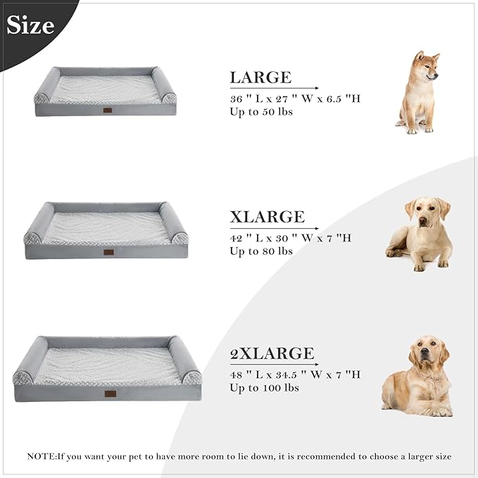 WNPETHOME Orthopedic Dog Bed for Large Dogs – XL Washable Pet Bed with Waterproof Cover, Bolstered Sides & Anti-Slip Base – Premium Plush Dog Couch for Indoor Use, Comfort & Joint Relief