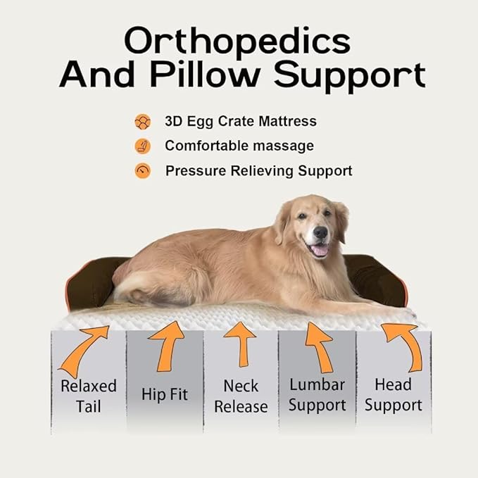 Large Dog Bed Orthopedic Washable: Extra Brown Large Big Dog Bed with Removable Bolster & Memory Foam Couch Sofa - Waterproof Washable with Cover