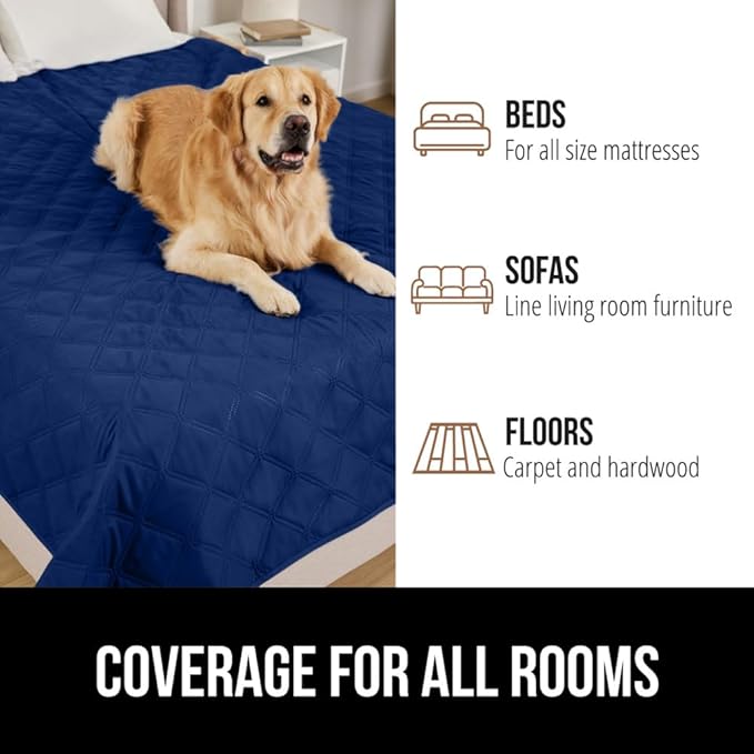 GORILLA GRIP Waterproof Bed Cover for Dogs, 102x82, Gripped Slip Resistant Backing, Leak Proof Washable Dog Blanket Covers Sofa, Couch, Sectional, Crate, Car, RV Seats, Pet Puppy Essentials, Navy Blue