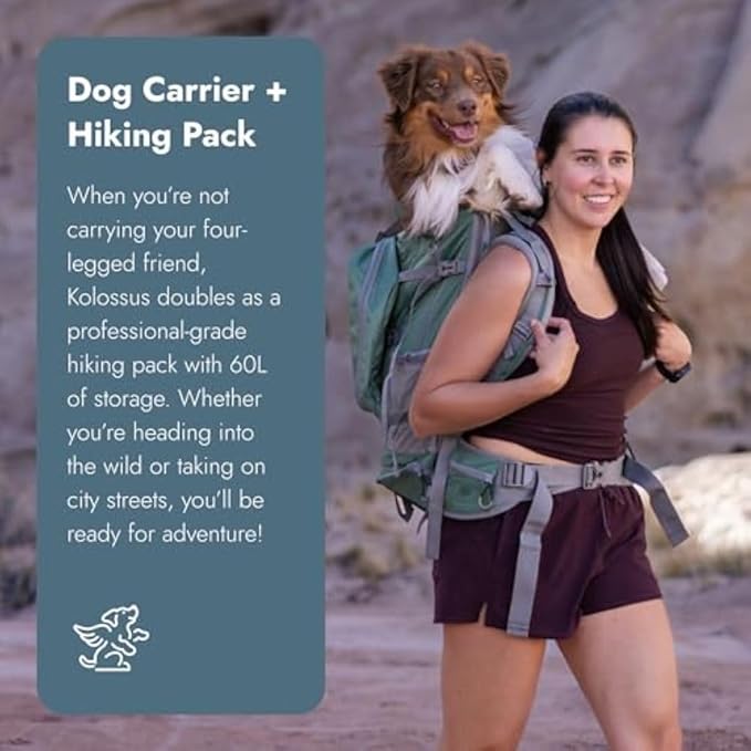K9 Sport Sack Kolossus - X-Large, Myrtle Green - The Big Dog Backpack - Ideal for Dogs 23-25” Long - Fully Adjustable Pet Carrier - Doubles as a Professional-Grade 60L Hiking Pack