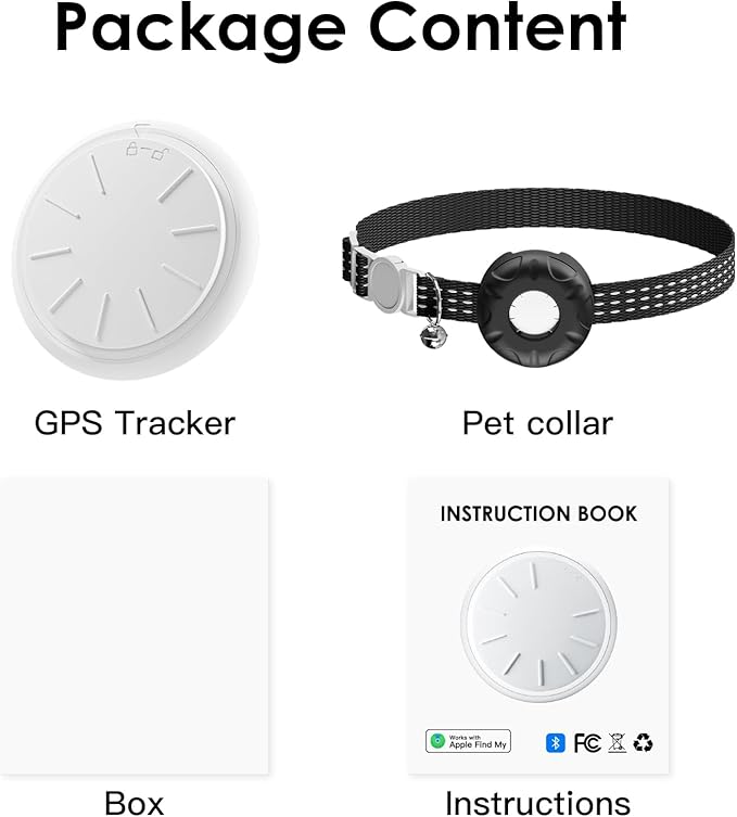 Cat Tracker, Lightweight GPS Tracker Compatible with Apple Find My App(Only iOS), Waterproof Cat Trackers Collar with Bell and Safety Elastic Buckle, Real-Time Location Pet Tracker, Black