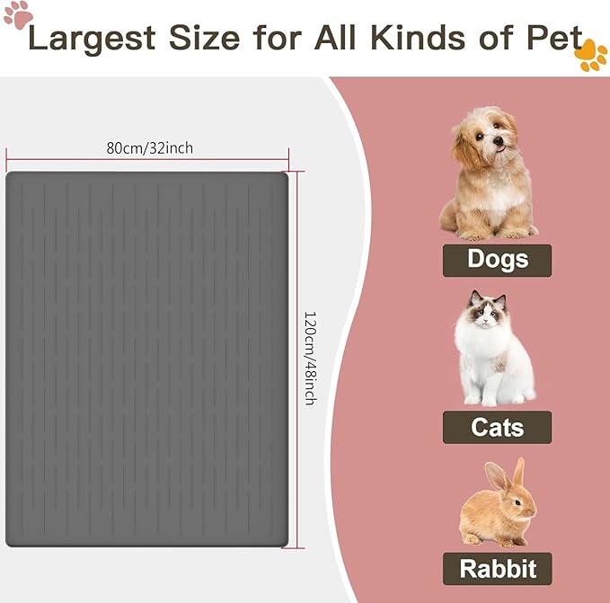Largest Dog Food Mat, 48"x32" Silicone Dog and Cat Mat for Food and Water Bowls, Thinken Waterproof Non-Slip XXXL Pet Feeding Mat for Floors (Grayish Blue)