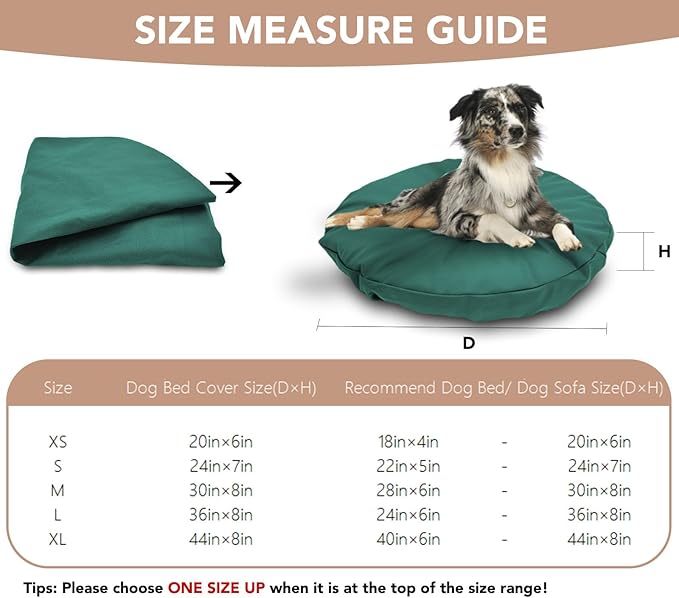 Dog Bed Cover Waterproof Replacement Machine Washable Covers for 30x30 Inch Dog Bed Heavy Duty Scratch Resistant Mattress Protector Pet Bed Round Dark Green Cover Only