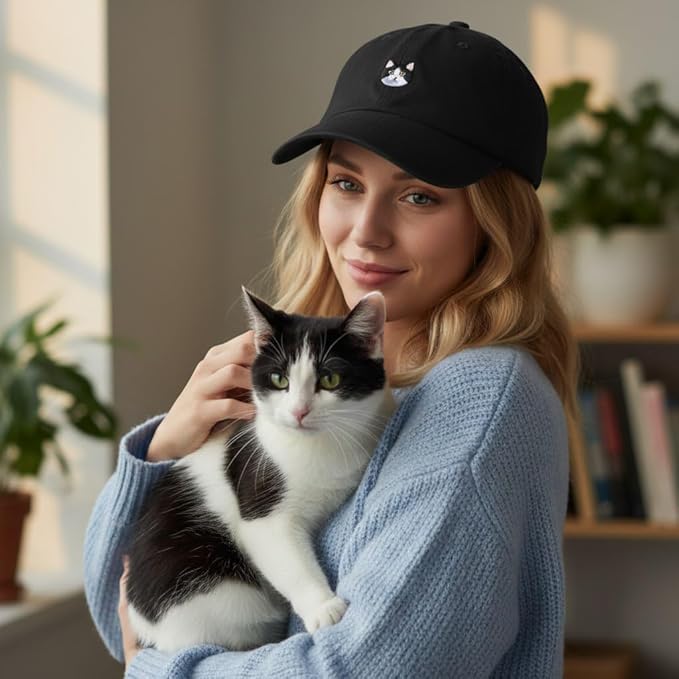 Cat Mom & Dad Hats for Proud Cat Parents | for Men & Women | Embroidered Text - Adjustable Fit - 100% Cotton