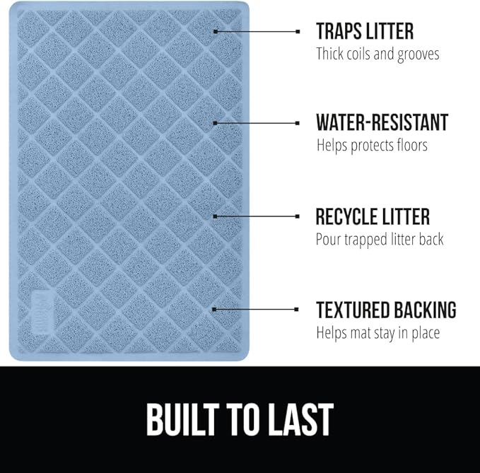 GORILLA GRIP Cat Litter Box Mat, 47x35, Water Resistant, US Designed Kitty Litter Trapping Mats, Easy to Clean, Scatter Control, Less Mess and Clean Floors, Kitten Supplies for Indoor Cats, Light Blue