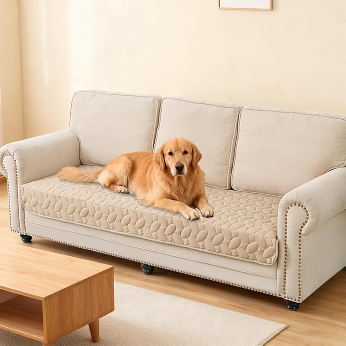 Ameritex Waterproof Pet Bed Cover Anti-Slip Dog Bed Blanket for Sofa and Furniture Waterproof New Pattern Design (Beige, 30x53 Inch (Pack of 1))