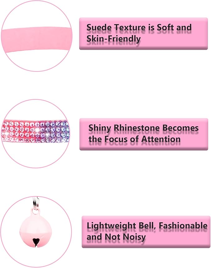 Cat Collars for Girl Cats with Rhinestone Soft Velvet,Breakaway Cat Collars with Bell,Adjustable Safe Kitten Collar (Black White)