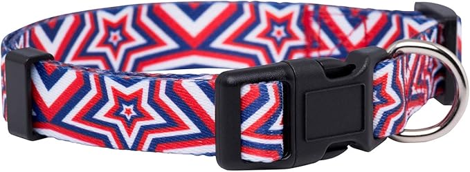 Native Pup American Flag Dog Collar- Red White and Blue- Patriotic Collars for 4th of July, USA- Adjustable Small, Medium, Large Breed Dogs (Large, Big Stars)