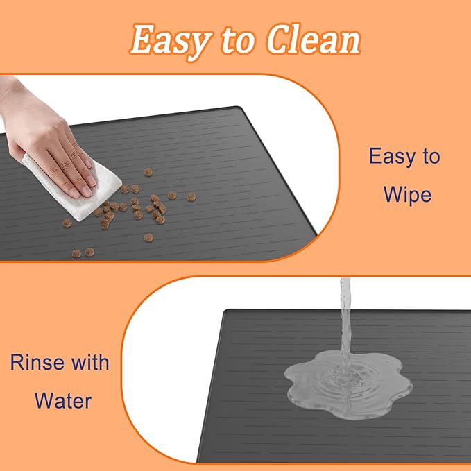 40"x30" XXL Silicone Dog Feeding Mat, 1.5MM Extra Thick Dog Bowl Mat for Food and Water, Large Non-Slip Placemat with High Edges for Dogs Bowls, Easy to Clean, Beige
