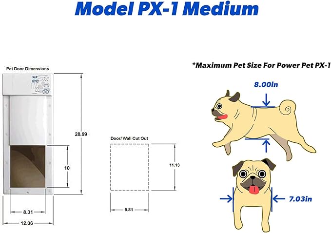 Power Pet WiFi Automatic Electronic Pet Door by High Tech Pet - Pet Operated Dog Door, App Control, 24/7 Scheduling, Secure, Air Tight, for Medium Dogs (8¼" x 10" Pet Opening), Easy Install - PX1-WIFI
