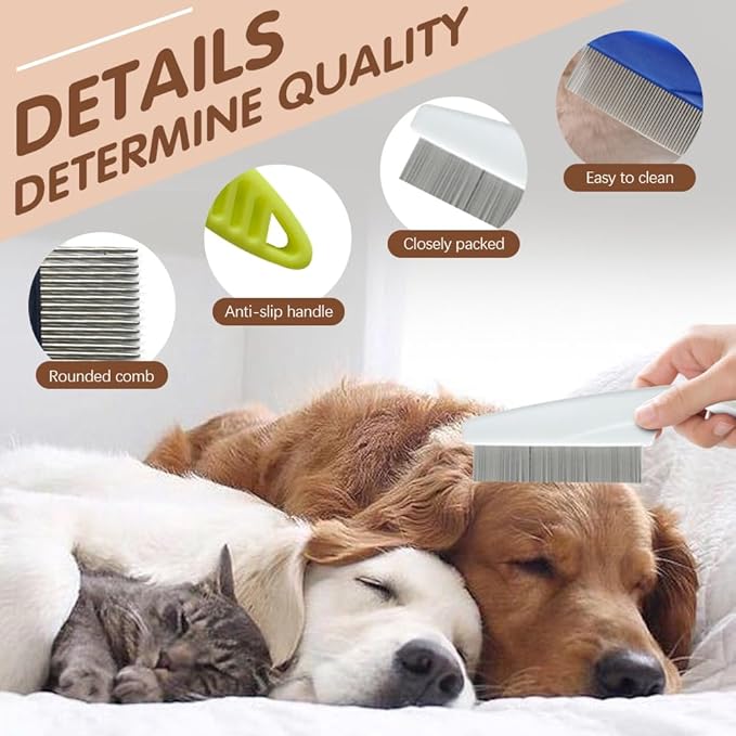 2 Pack Multifunctional Pet Comb, Upgrade Pet Grooming Brush Magic Tear Stain Removal Fine Tooth Stainless Massage Comb Kit for Puppies and Dogs (Green)