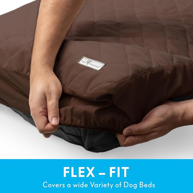 Paw Inspired Waterproof Fitted Cover for Dog Bed | Washable Bed Protector for Dog Mattress | Removable Replacement Cover for Small Pet Bed (Dark Brown, 30 x 20 x 5 Inch)