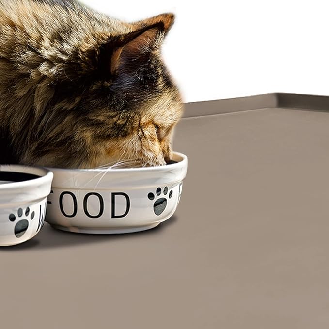 Dog Food Mat,Silicone Waterproof Food Tray,Non Slip Pet Bowl Mats Placemat,0.6" Raised Edge,Suitable for Most Small and Medium Sized Pets,24" x 16"