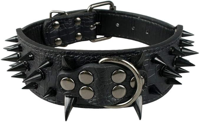 Serijoars Spiked Studded Dog Collar, PU Leather Dog Collar, Adjustable Pet Collars for Medium or Large Breed Pet (L, Black3)