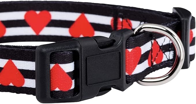 Native Pup Valentine’s Dog Collar- Valentines Day Pet Collars- Valentine Girly Hearts- Pink Red Heart- Cute Boy Girl Puppy Gift- Adjustable for Small, Medium, Large Breeds (Striped Hearts, Large)