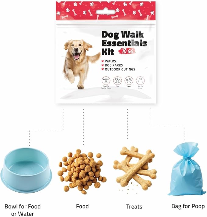 pH Advantage Dog Walking Essentials Kit – Includes Poop Bags, Disposable Water Bowl, Treats & Food – Travel-Friendly Pack Perfect for Walks, Hiking & Unexpected Emergencies - Red Style (100)