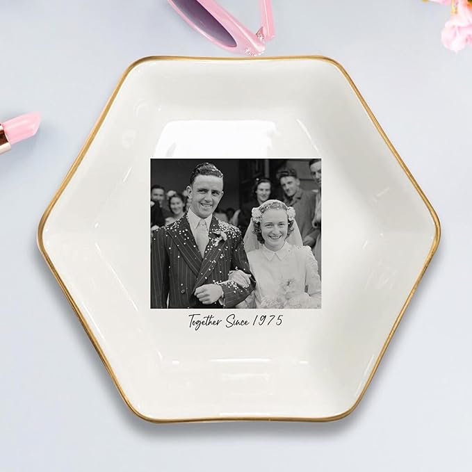 Custom Photo Ring Dish, Personalized Polaroid Picture Trinket Tray, Wedding Anniversary Keepsake Jewelry Dish, Valentines Gift for Her Him Wife Husband Parents Grandparents