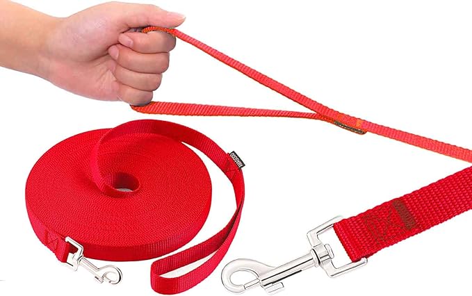 AmaGood Dog/Puppy Obedience Recall Training Agility Lead-15 ft 20 ft 30 ft 50 ft Long Leash-for Dog Training,Recall,Play,Safety,Camping (50feet, Red)