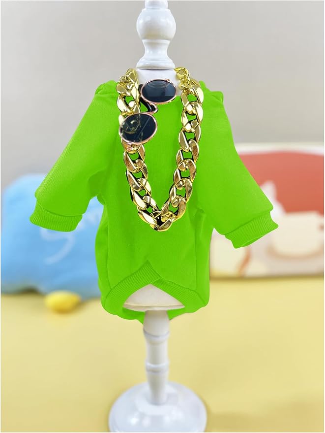 QWINEE 3Pcs Dog Hoodie Cat Apparel Dog Custume Set with Necklace and Sunglasses Pet Clothes for Puppy Small Medium Dogs Cats Green X-Large