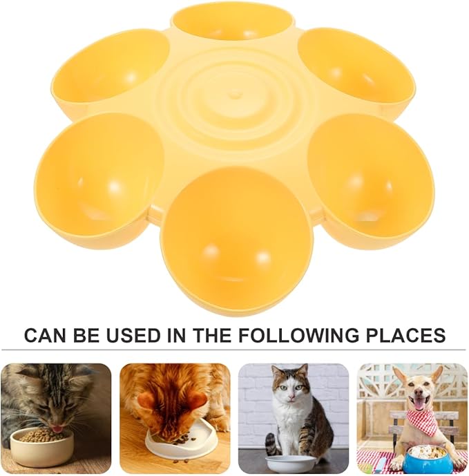 POPETPOP Cat Food Bowl with 6 Bowls - Pet Feeder for Kitten Puppy, Multi Cat Feeder, Multiple Feeder for Indoor s, Feeding Station for Food and Water (Yellow)