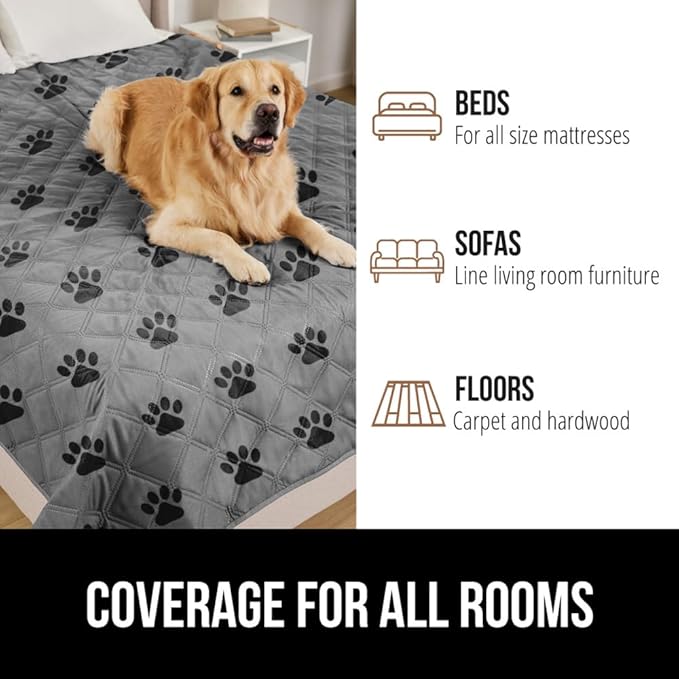 GORILLA GRIP Waterproof Couch Cover for Dogs, Gripped Slip Resistant Backing, Leak Proof Washable Dog Blanket Covers Sofa, Bed, Sectional, Crate, Car, RV Seats, Pet Puppy Essentials, 30x70 Gray Paw