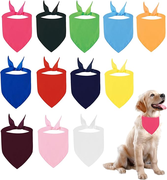 BRT Bearingshui Triangle Dog Bandana 12 Pack, Blank Dog Handkerchief Scarf, Adjustable Pet Puppy Plain Bandana(75 x 52 x 52 cm,Basic Color)
