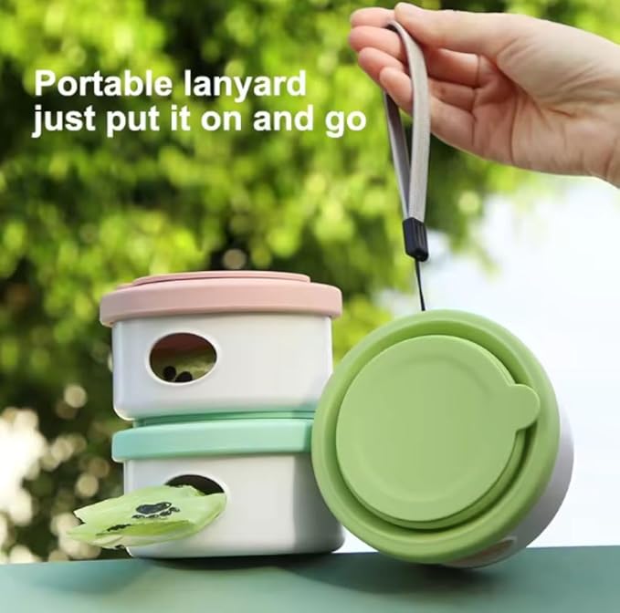 3 in 1 Collapsible Dog Bowl, Treat Container, Poop Bag Holder with 1 Roll Poop Bags – Practical Silicone Dog Bowl – Durable Pet Bowls for Travel Essentials, Daily Walks (Green)